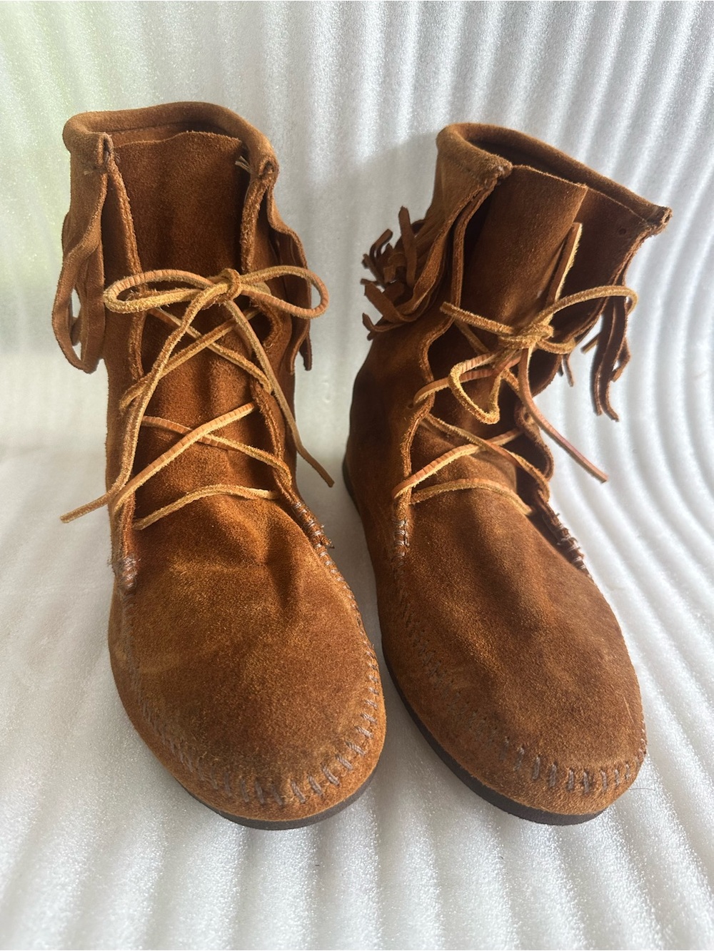 Women’s Suede Fringe Lace-Up Ankle Boots - Brown